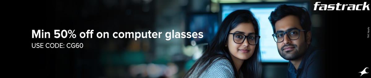 Men and woman wearing computer glasses with text Computer glasses starting at 600. Use Code: CG60