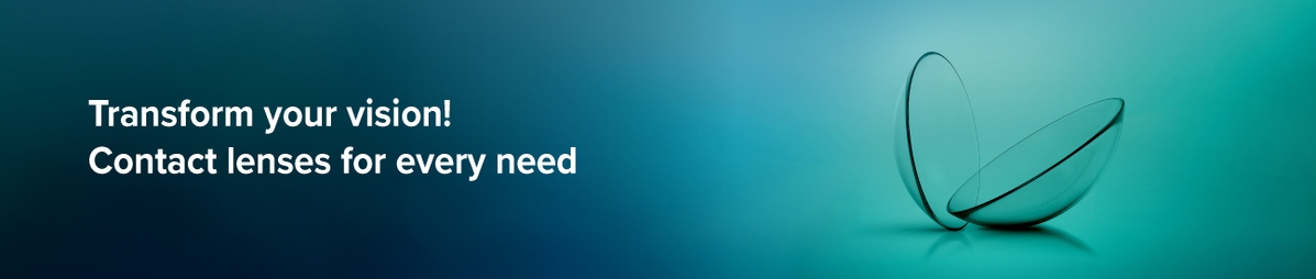 Contact lenses displayed with text Transform your vision—contact lenses for every need