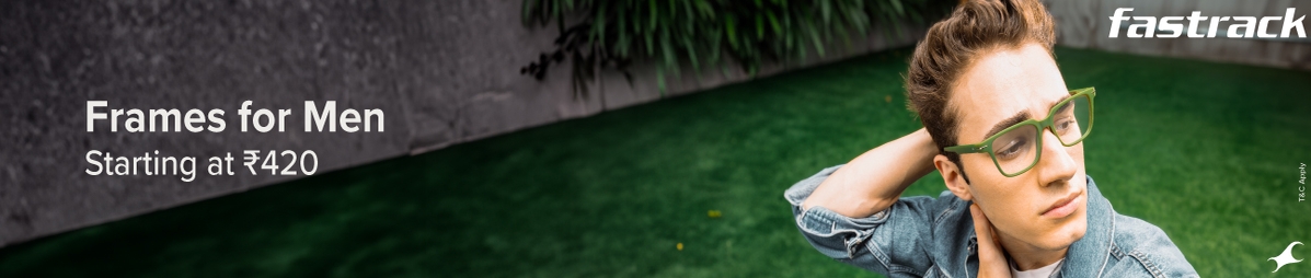 A Men wearing stylish Fastrack eyeglasses that starts with ₹420.