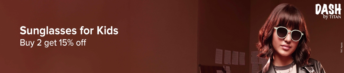 The kid is wearing Dash by Titan sunglasses, and there’s an offer: "Buy 2 and get 25% off."