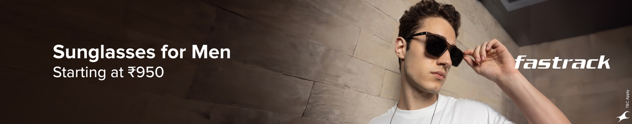 Men is wearing Fastrack sunglasses, and there’s an offer: "Buy 2 and get 25% off."